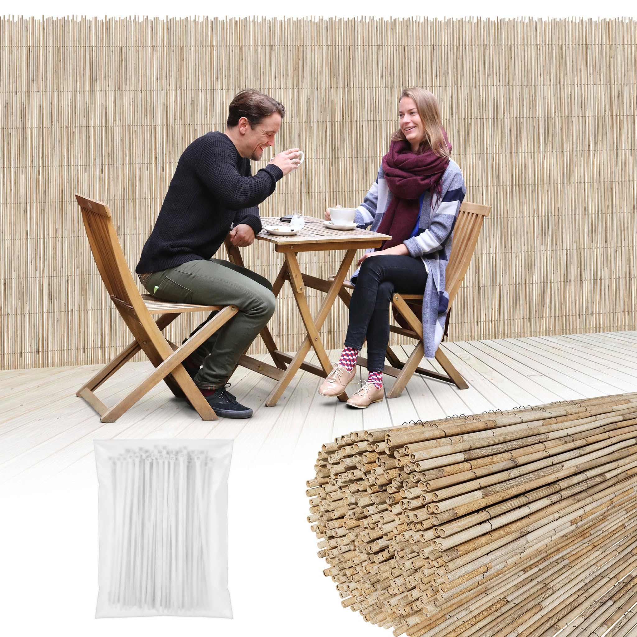 UISEBRT Recinzione frangivista da giardino, 200 x 300 cm, canne naturali, 6-8 mm, filo zincato da 0,5 mm, colore giallo chiaro, per balcone, terrazza, giardino, appartamento