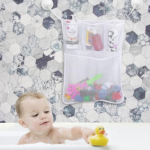 Miniatura 6 de 4 soportes de malla para juguetes de baño con 2 chupones y juguetes de baño ultra fuertes que hacen que el almacenamiento de juguetes de baño para