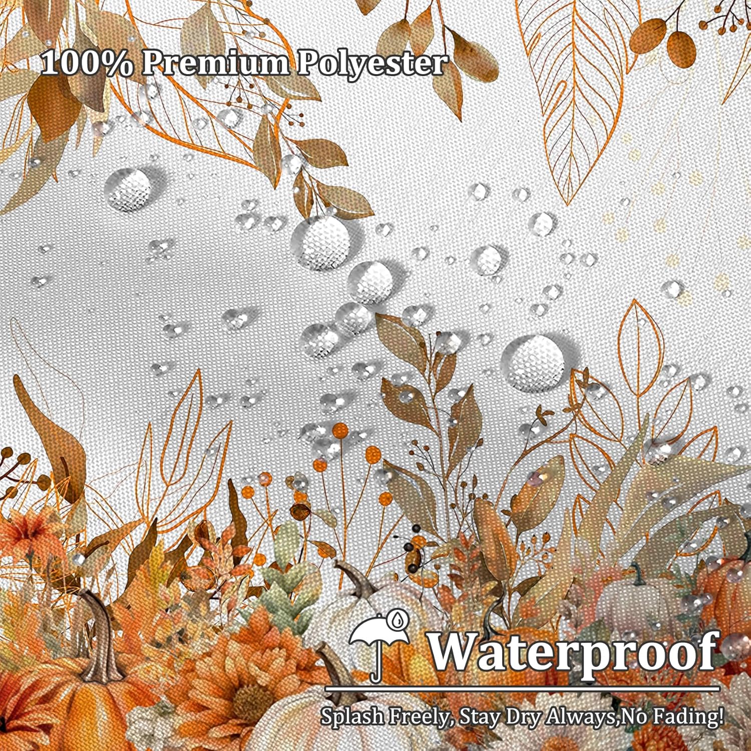 Renaiss 72 x 72 Inch Fall Harvest Thanksgiving Pumpkin Shower Curtain Autumn Tan Leaves Floral Pumpkin Farmhouse Bath Curtain Bathroom Accessories Botanical for Bathroom Curtain Set with Plastic Hooks