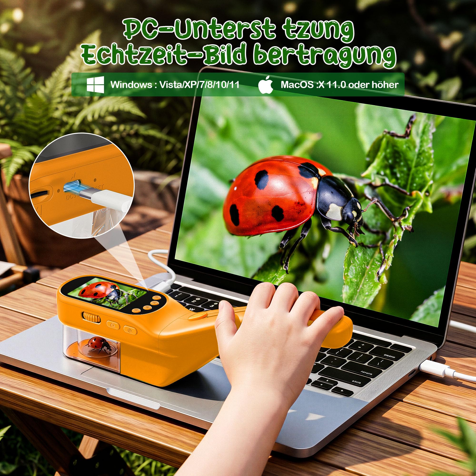 CIMELR Insektenfänger 2,4-Zoll HD-Mikroskop Naturspielzeug für Kinder | Insektenfänger mit 1000mAh Akku, 8 LEDs, 1080P Kamera, PC-Übertragung, STEM-Set für Kinder 3-12