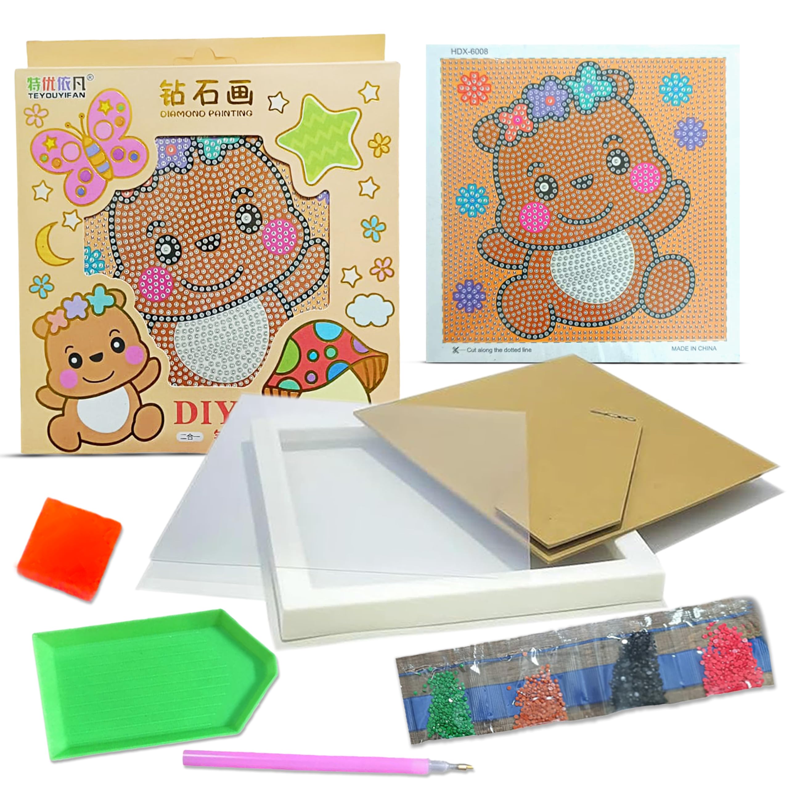 LitVibes DIY Diamond Painting Kit with Frame for Kids & Adults Art & Craft Set Suitable for Home & Wall Decoration Fun Birthday Return Gift for Children Multicolor Parent-Child Game - (Teddy Design)-image-29