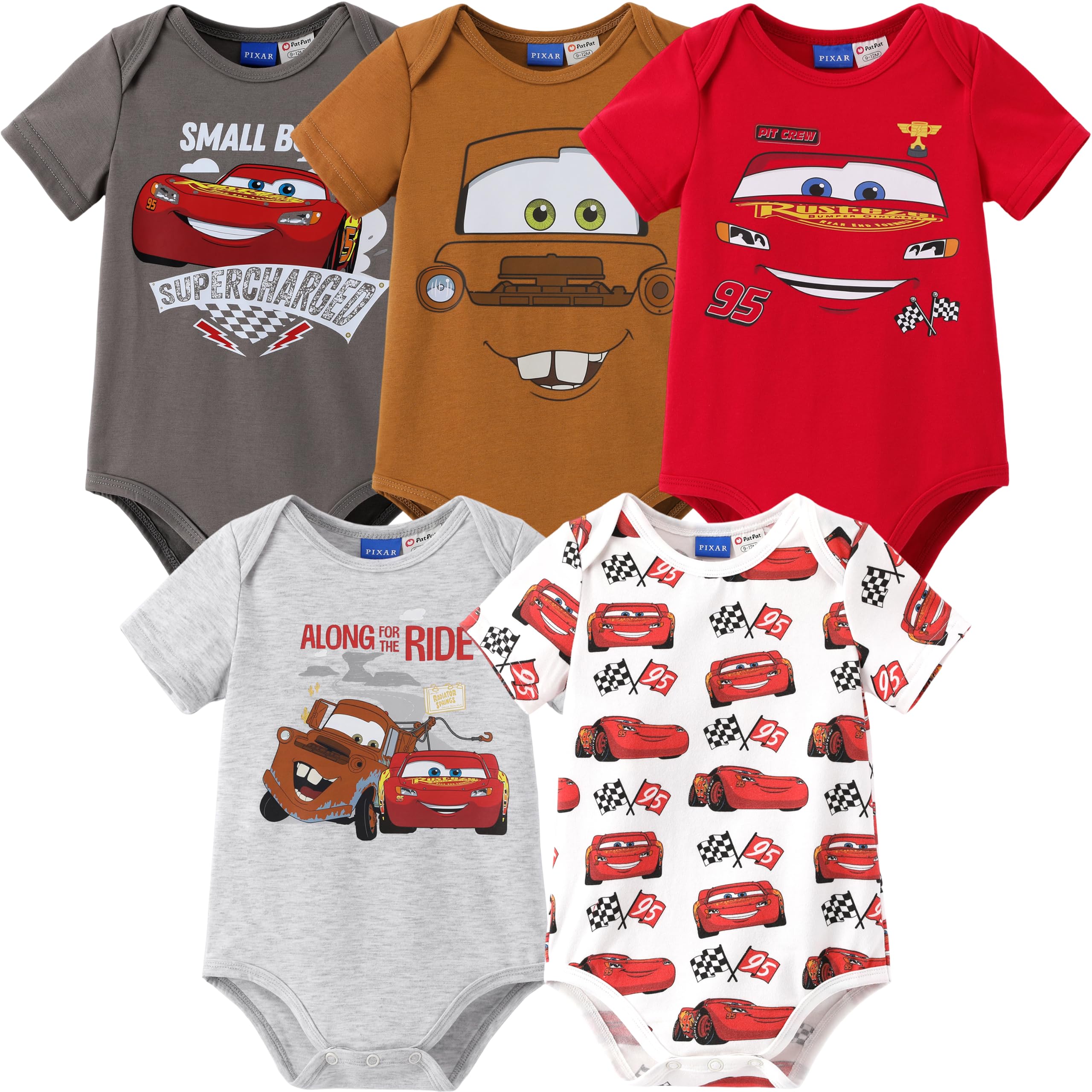 Marvel Cars Toy Story Short-Sleeve Baby Boys Bodysuits, Pack of 5