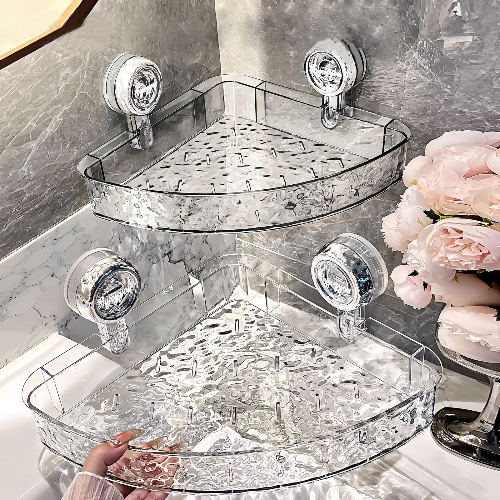 JSLJDM Corner Shower Caddy Suction Cup Shower Shelves Strong adhesive bathroom organizer Shelf 32 24 11cm Strong load-bearing