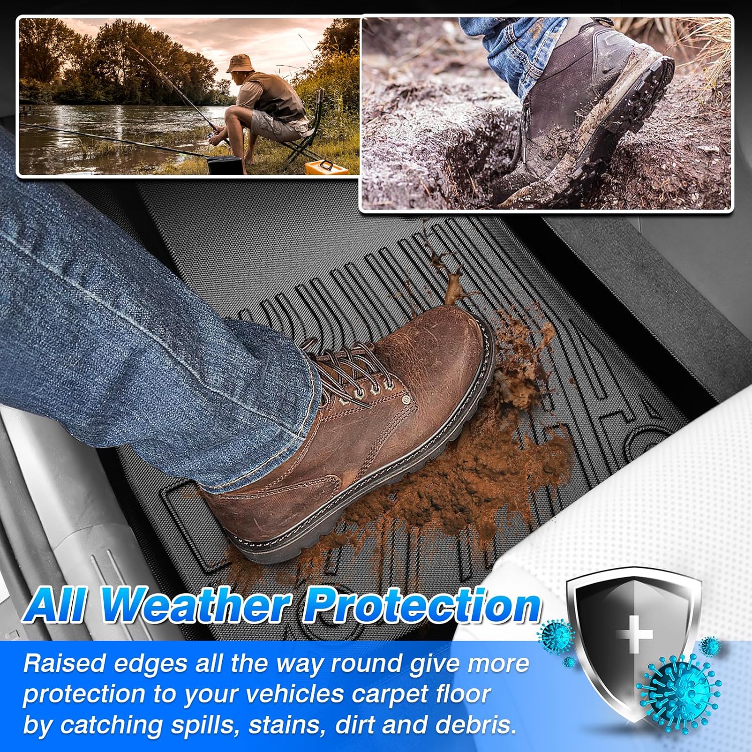 Floor Mats for 2015-2020 Chevy/Chevrolet Suburban & GMC Yukon XL 8 Seats, All Weather Cargo Liner for Suburban Accessories, Heavy Duty TPE Cargo Mats, Car Accessories - Image 3