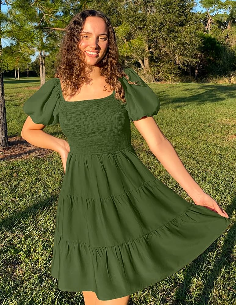 ZESICA Women's Boho 2025 Summer Square Neck Puff Sleeve Off