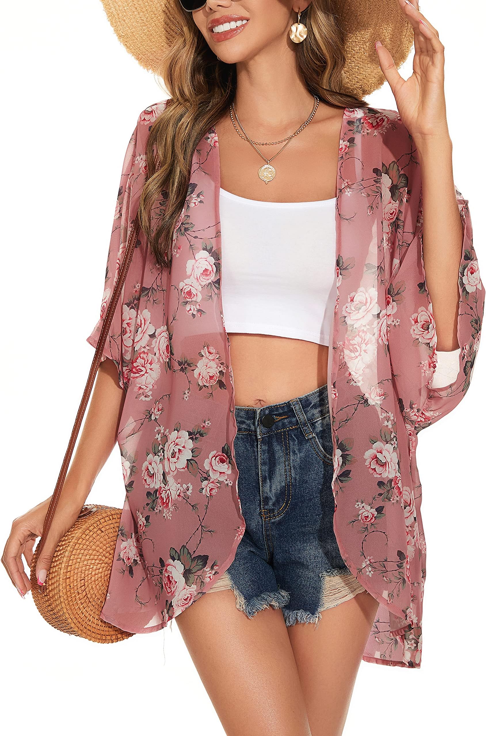 Womens Kimono Beach Cover Up Chiffon Cardigan Floral Summer Tops Loose Capes 2026