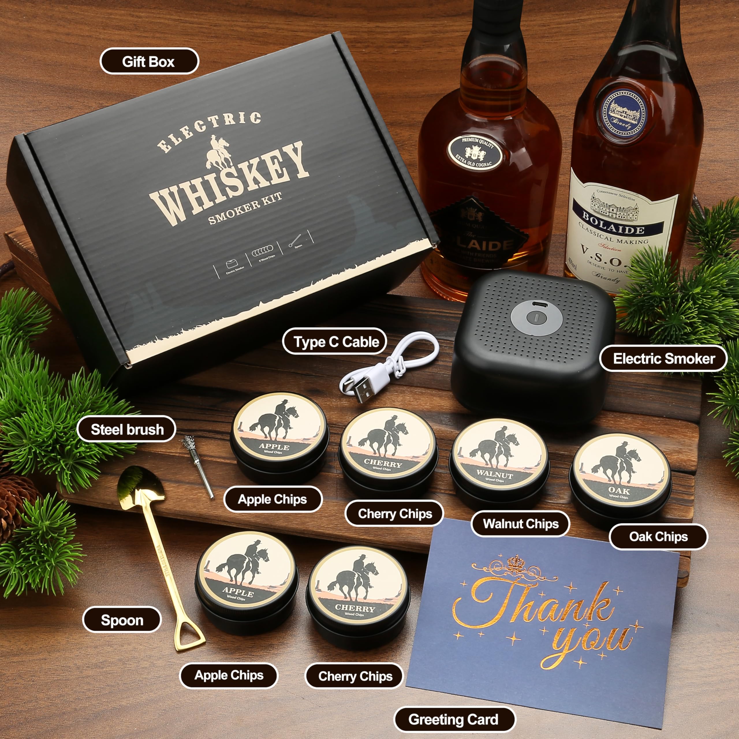 Kit fumoir à whisky électrique, style vintage, USB-C, rechargeable, avec 6 jetons en bois, affichage numérique, compte à rebours - Jardin Kit fumoir à whisky électrique, style vintage, USB-C, rechargeable, avec 6 jetons en bois, affichage numérique, compte à rebours - Jardin
