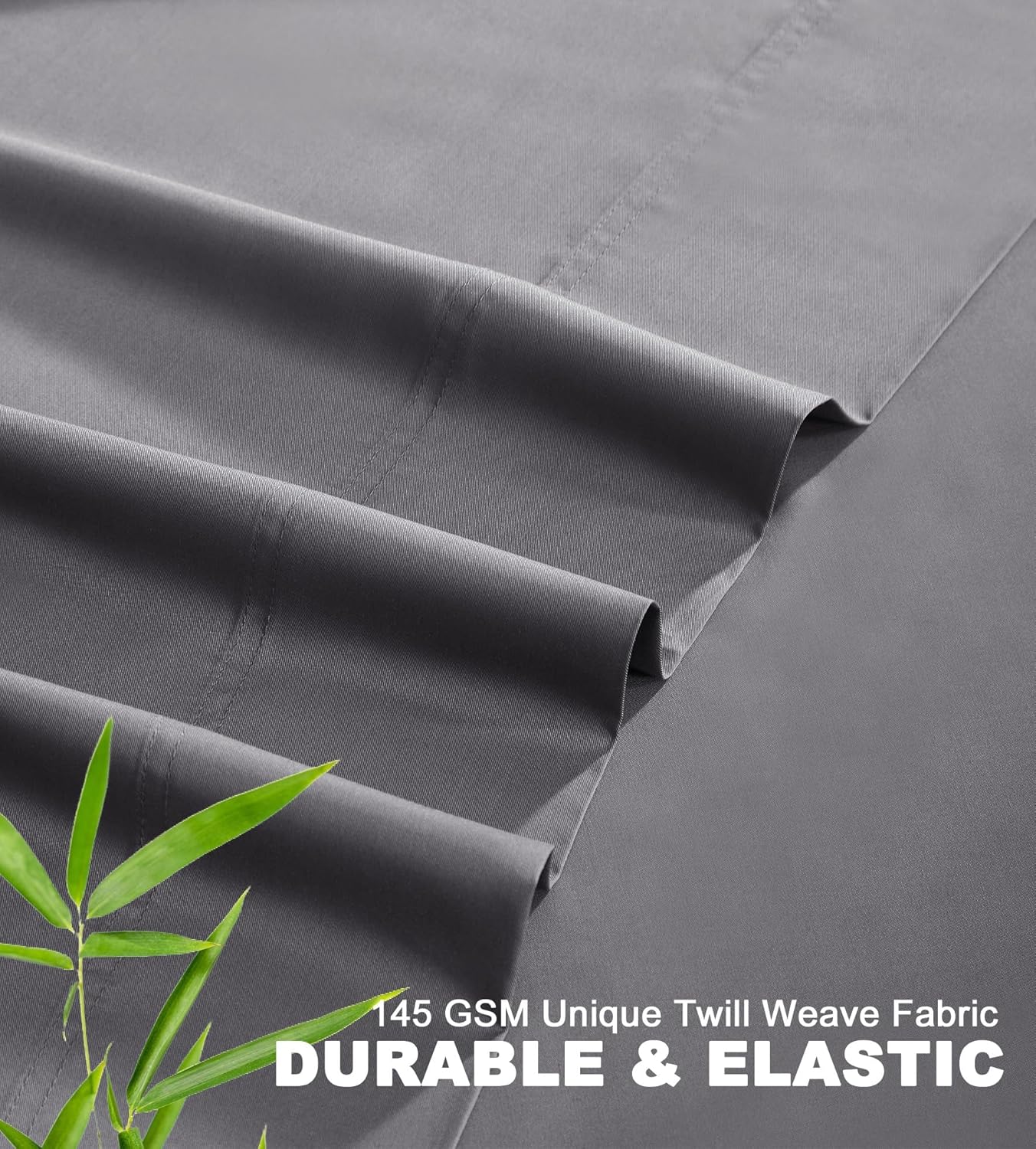 100% Rayon Derived from Bamboo Sheet Set, Queen Size Cooling Viscose Bedding, 16" Deep Pocket, Silver Grey