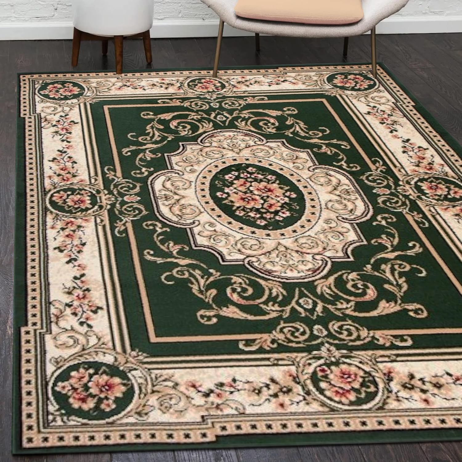 Mazovia Oriental Vintage Rug – Short Pile – Pattern with Medallion – Traditional Rug for Living Room, Dining Room – Oeko-Tex Living Room Rug – Green 300 x 400 cm