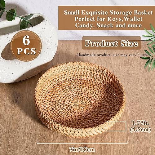 Miniatura 9 de Hushee Cesta redonda pequeña para llaves, 3 unidades, para entrada, cesta tejida de mimbre, bandeja redonda de mimbre para organizar llaves,