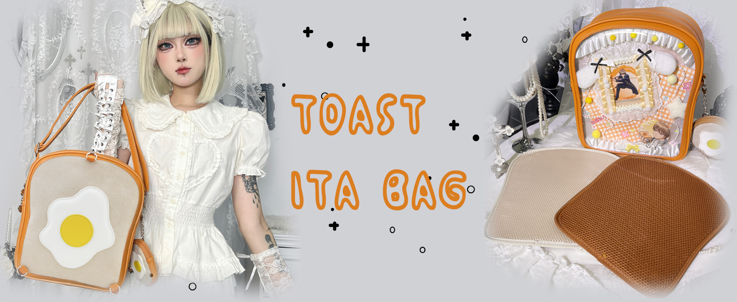6295 Kawaii Toast Bread Design Backpack Clear Window Shoulder Bag for Pins Kawaii Bow Toast Shaped Lolita Ita Purses and Handbags for  main image 3