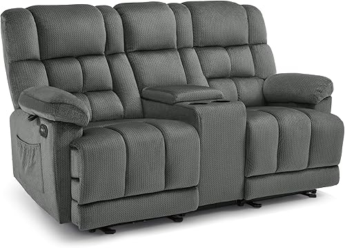 MCombo Zero Gravity RS6234 - Sofá reclinable con consola, masaje de calor y vibración, sofá biplaza reclinable con puertos USB, portavasos para sala