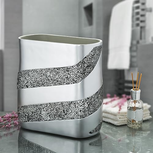 Miniatura 2 de Creative Scents Basurero de baño con mosaico plateado de 2.11 galones / 8 litros, cesta de basura decorativa para baño, bote de basura delgado y