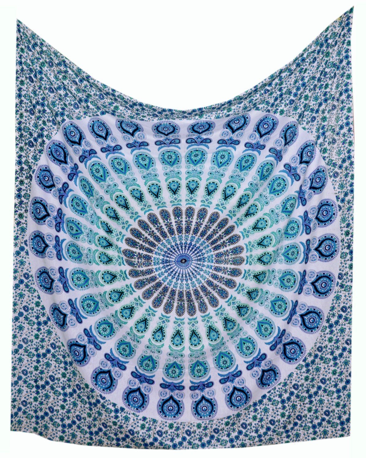 RAJRANG Tapiz De Mandala De Pavo Real – 137 X 213 Cm – Verde Dorado Hippie Para Colgar En La Pared, Tapices Decorativos, Bohemios, Ropa De Cama India De Algodón Puro