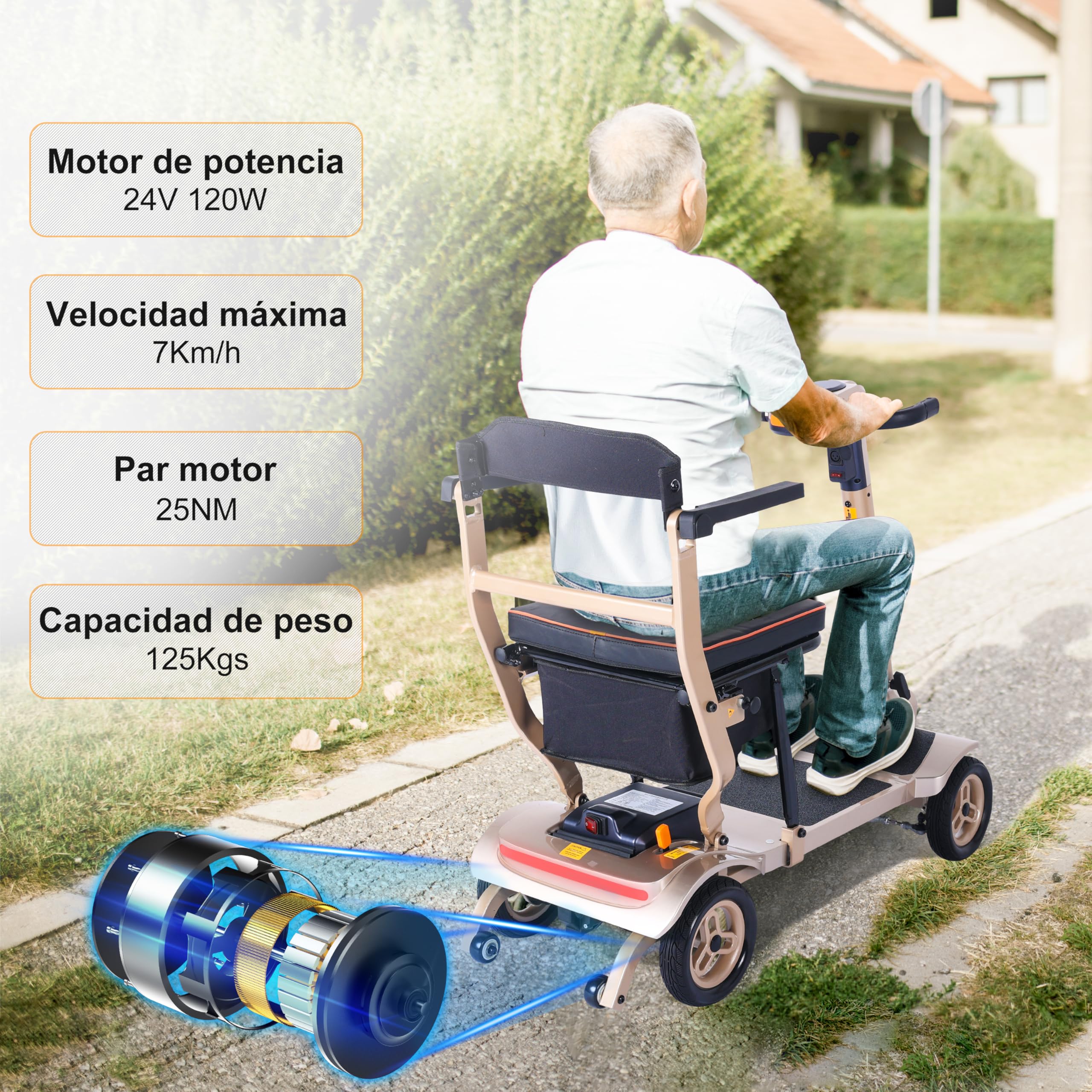 TopMate ES40 Patinete de Movilidad para Adultos, Ligero Plegable, Patinete de Movilidad Plegable para Personas Mayores con Batería Extraíble, Luces LED y Bolsa de Almacenamiento - Oro Rosa Negro