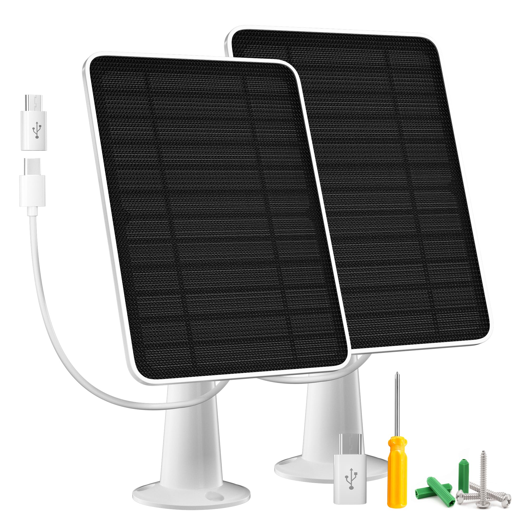 Solar Panel Charger Compatible with Arlo Essential 2K Outdoor(2nd Gen)/Essential XL Camera(2nd Gen)/Essential Spotlight, 5W Solar Panel with IP65 Waterproof 10ft Micro USB-C Cable & Wall Mount, 2 Pack
