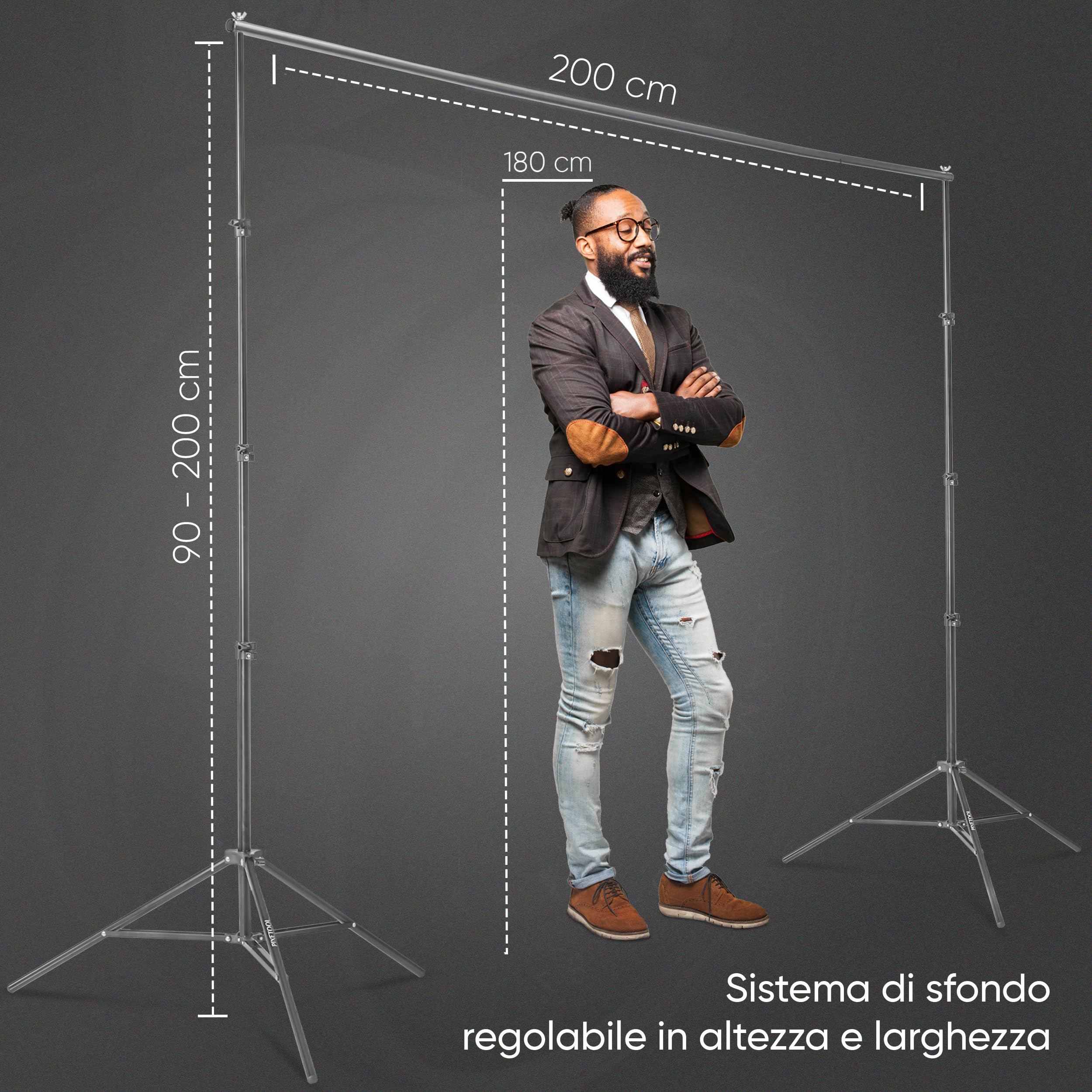 Green Screen (1,8 x 2,8 m) con Supporto (2 x 2 m) - Sfondo Fotografico - Set per Studio Fotografico - Greenscreen - Accessori Fotografia Streaming Giochi Gaming