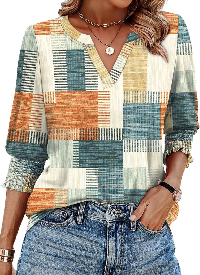 WIHOLL Blouses for Women Dressy Casual 3/4 Length Sleeve Womens Tops Trendy Summer Fall Shirts S-3XL