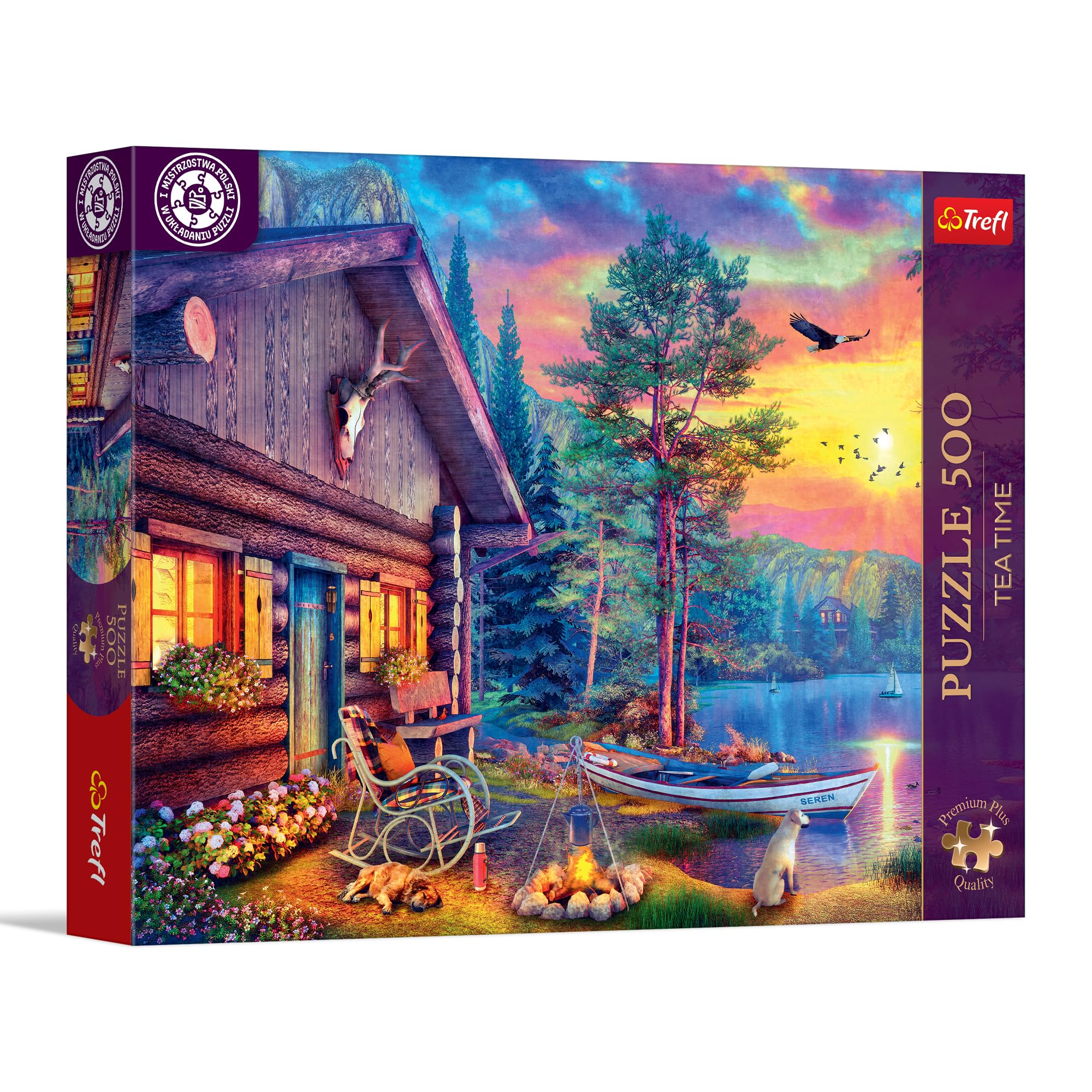 Trefl Premium Plus Quality Tea Time Puzzle - Sunset Harbour - 500 Pieces - Nostalgic Painted Images Series - Perfectly Interlocking Pieces for Adults and Kids Age 10+