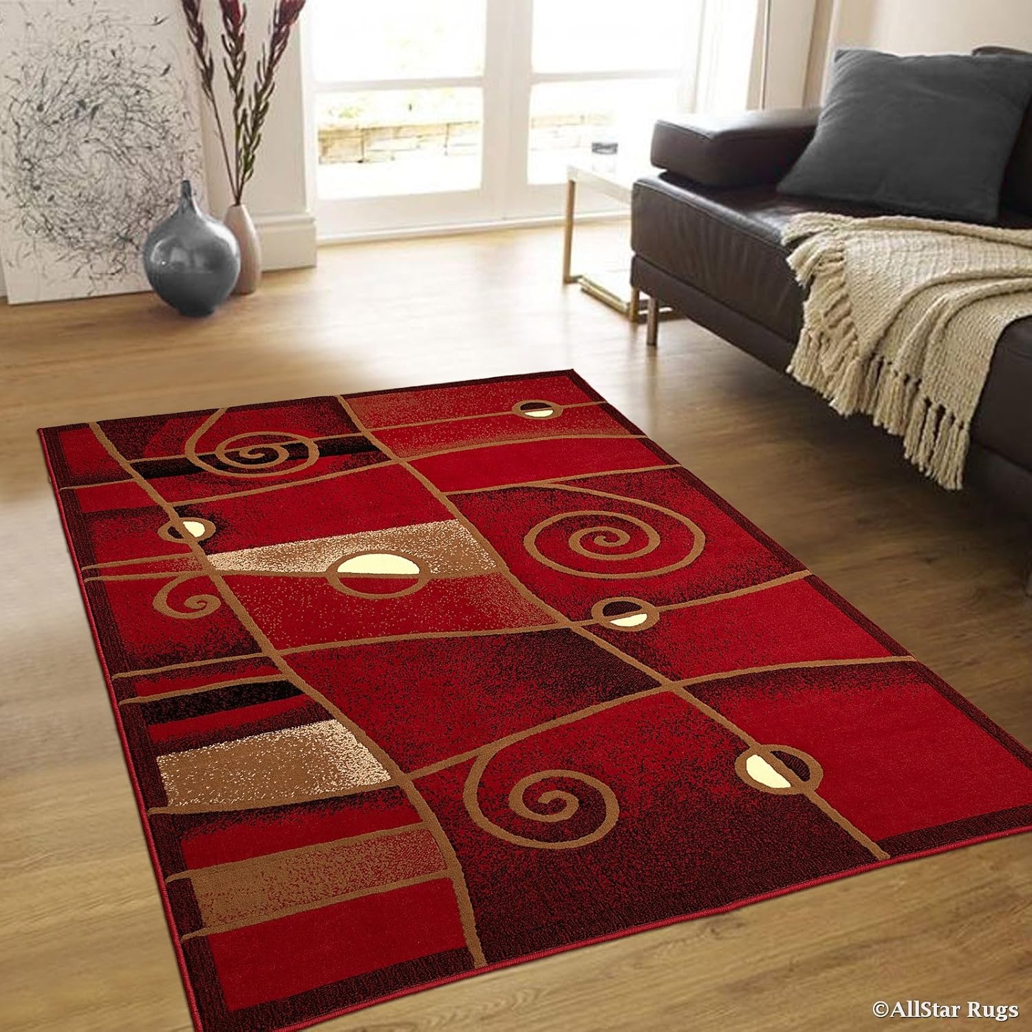 Allstar 2x7 Sage Green, Mocha and Espresso Abstract Machine Carved Runner with Ivory Swirl Design (1' 11" x 7' 1")