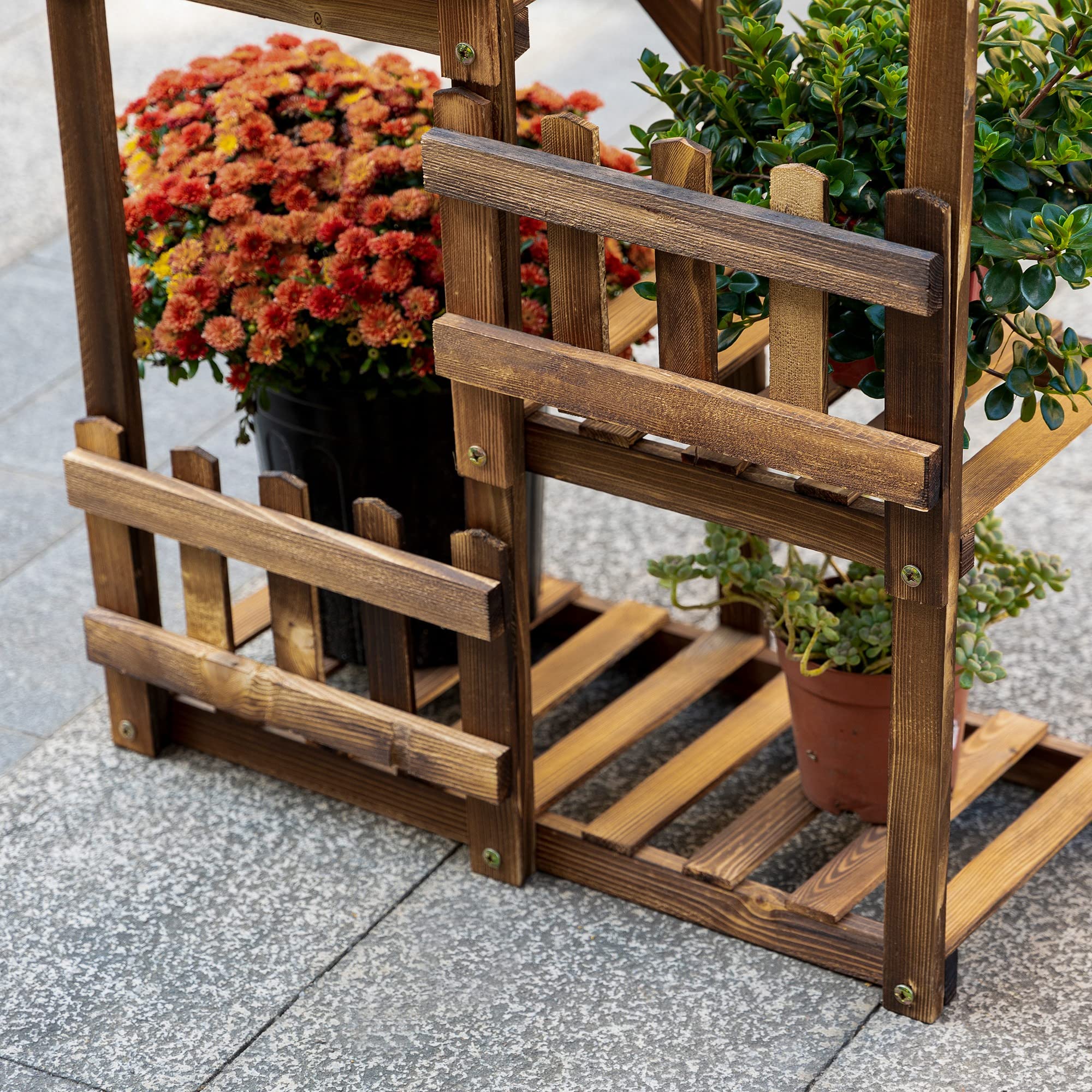 Outsunny Étagère à Fleurs 5 Tablettes Petites Barrières 60 x 30x 130cm