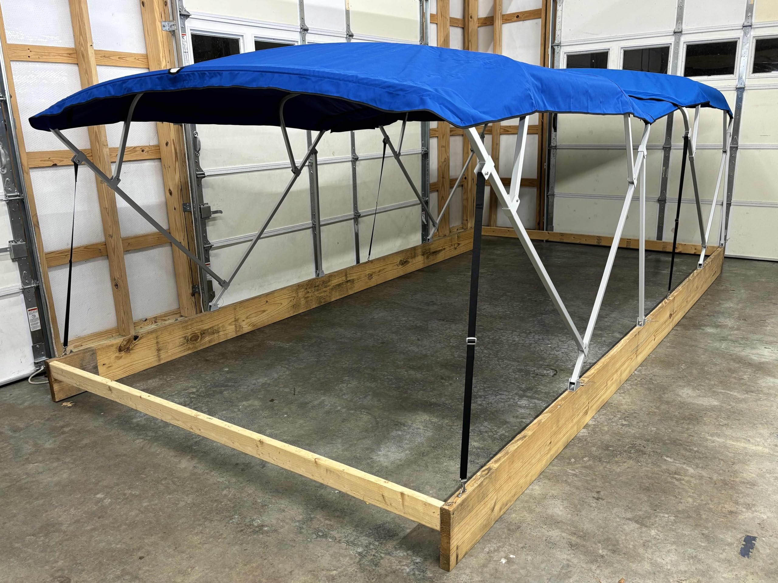 Monster Double Pontoon Boat Bimini Top in Blue, 17' long, 8' wide, fits 91-96