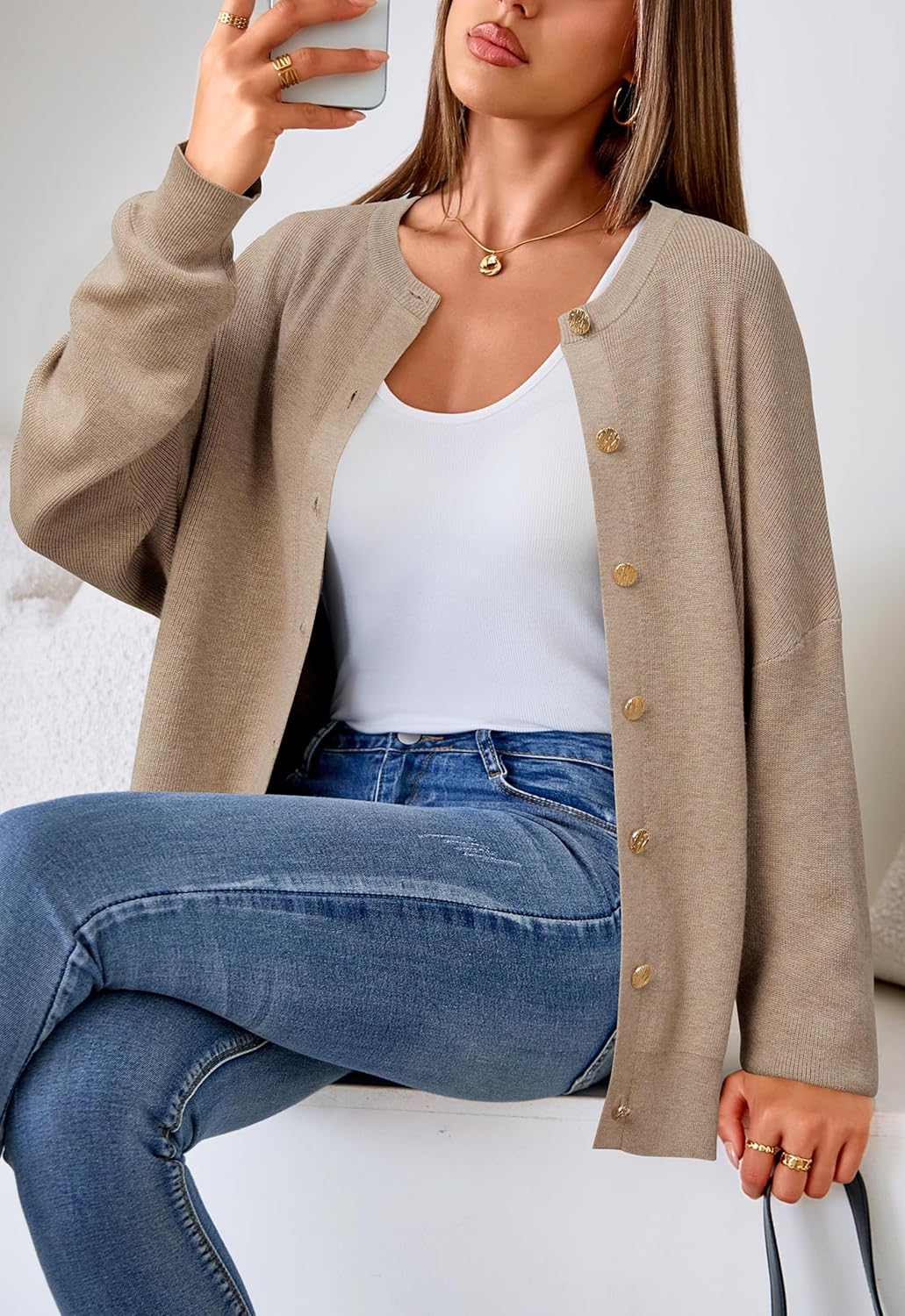 Arach&Cloz Women's Wool Blend Oversized Cardigan Sweaters Button Down Casual Clothing - Image 4