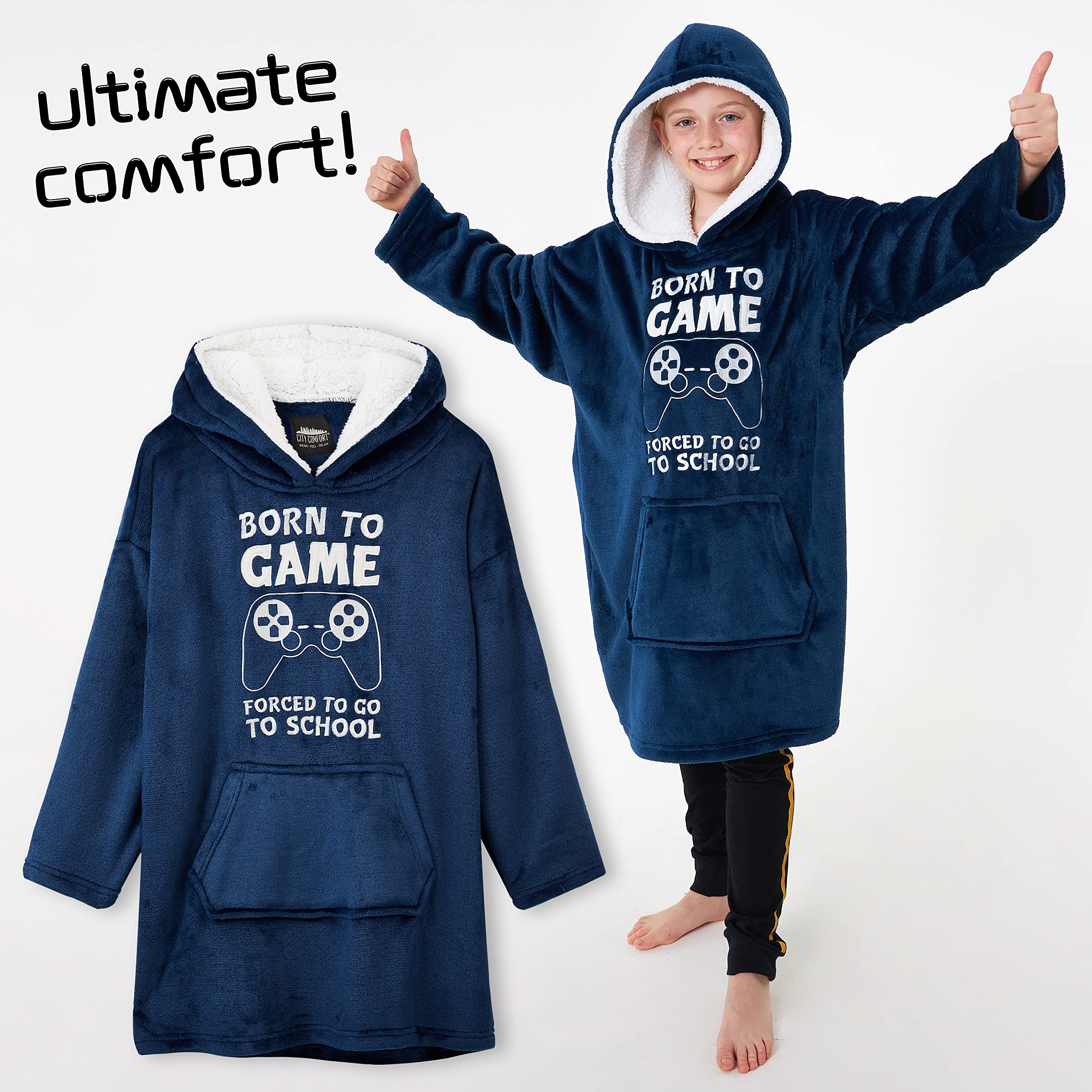 CityComfort Felpa Coperta Bambino - Felpe Oversize con Cappuccio in Morbido Pile Taglia Unica - Regalo per Gamer