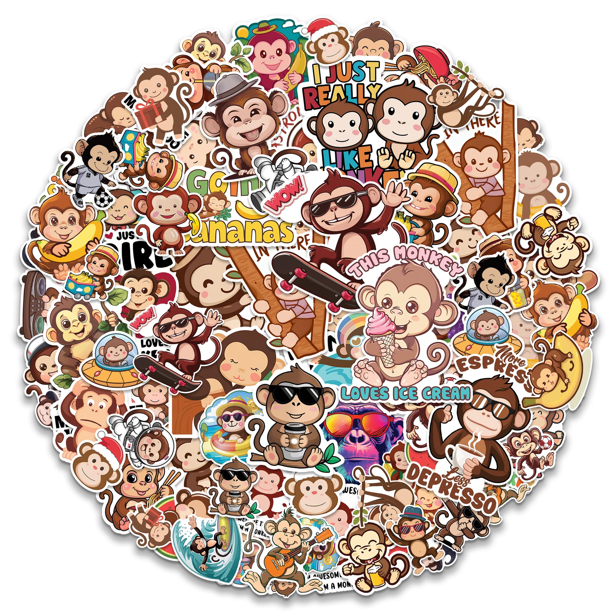 MONIZY Monkey Stickers 50 Pieces Vinyl Waterproof Decal for Laptop Water Bottle Phone Car Window Bike Motorcycle Stakeboard Scrapbook Monkeys Sticker