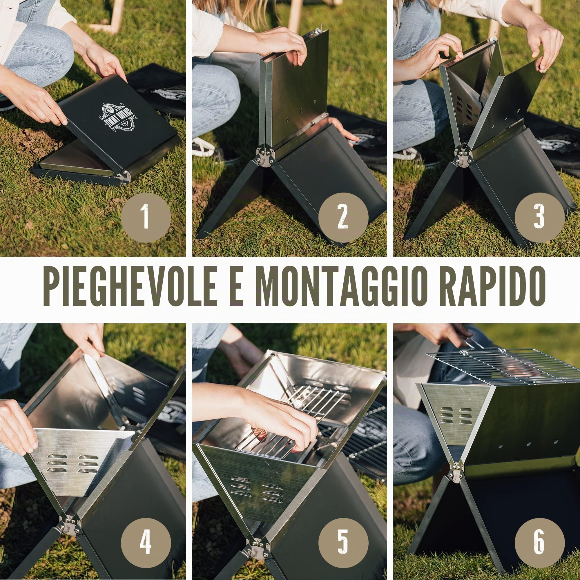 JIMMY BURNS Barbecue da campeggio a carbonella in acciaio inox,[Design Eyecatching Notebook Design],per 2-4 persone,Barbecue pieghevole compatto per campeggio, giardino,con accessori per barbecue