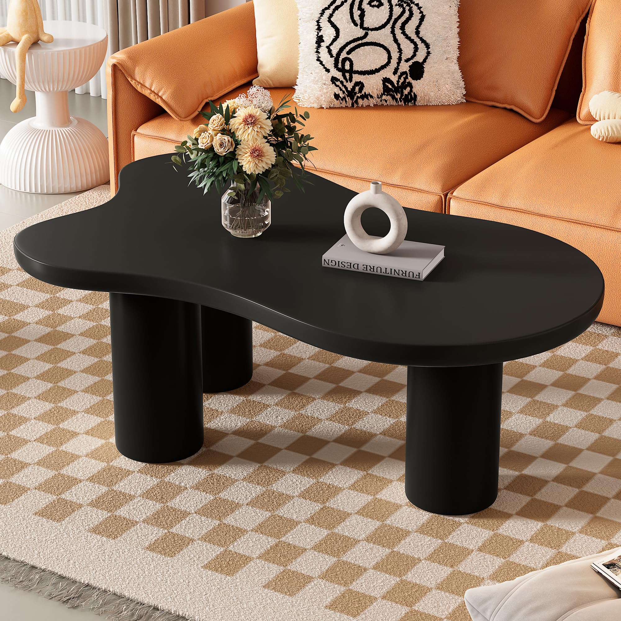 Cloud Coffee Table Wood, Modern Unique Center Table, Cute Irregular Minimalist Solid Wood Side Tea Table with Low Legs for Living Room Bedroom