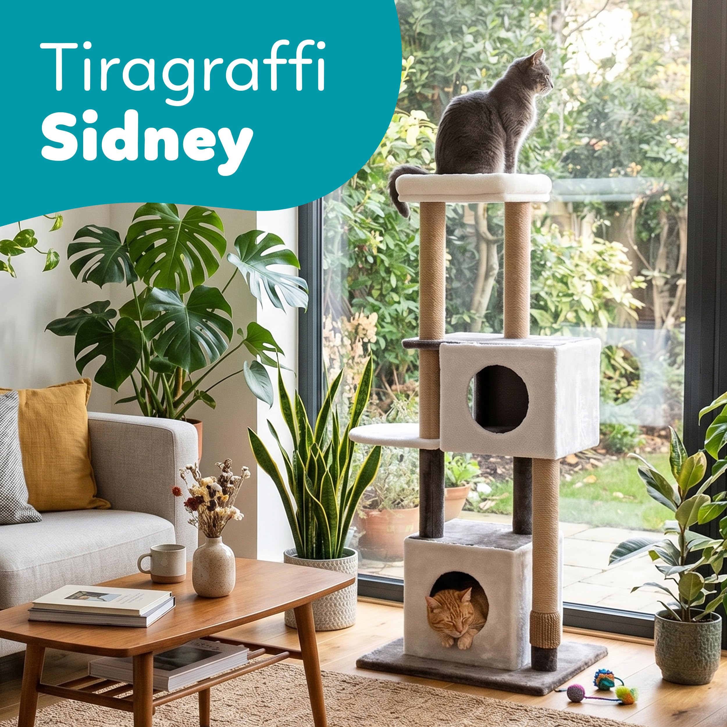 Aqpet Tiragraffi XXL 140 cm In corda di Sisal con Doppia Cuccia e piattaforma per il massimo divertimento del tuo gatto