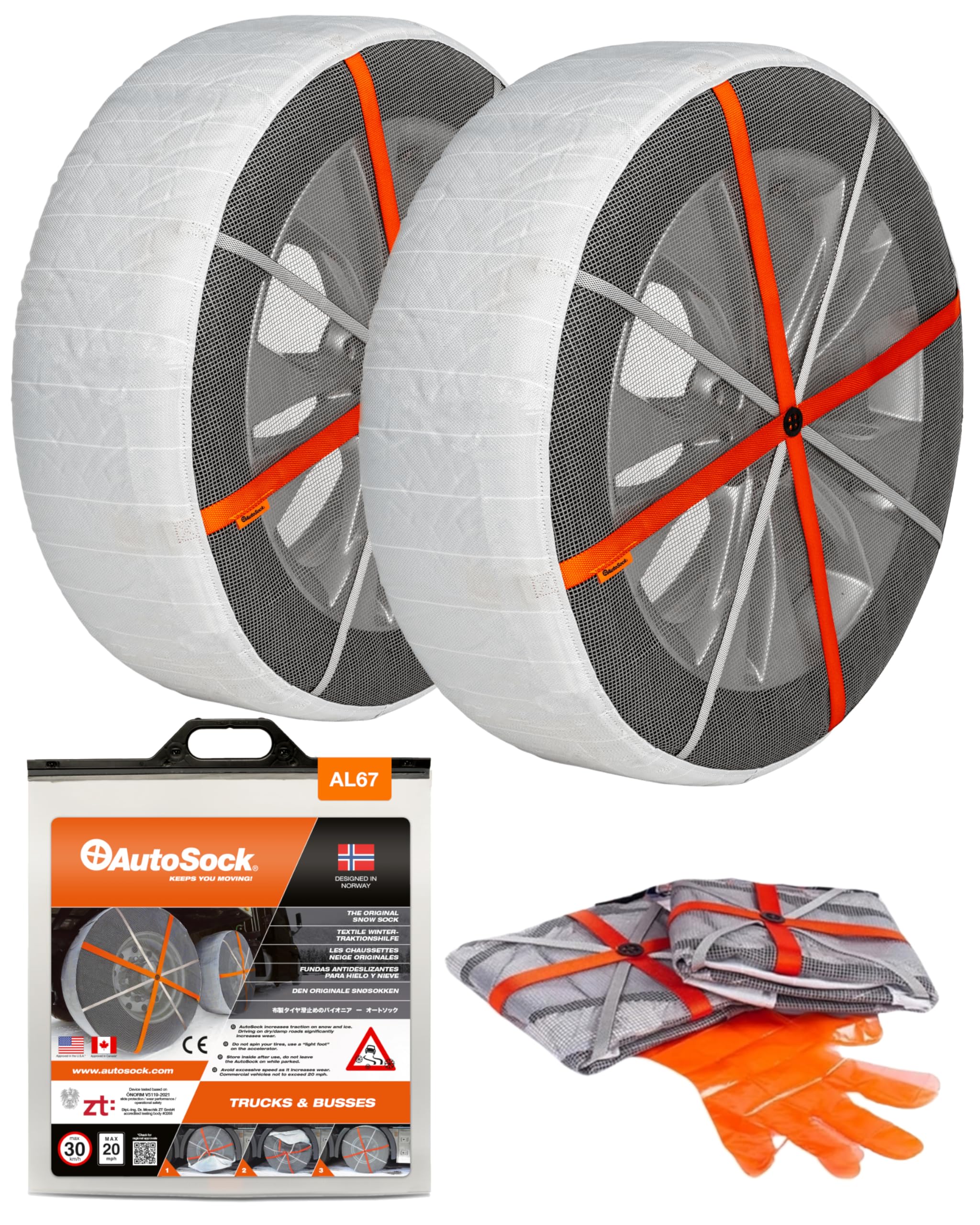 AutoSock Commercial Vehicle Snow Socks for Tires - Car Sock Tire Traction Device for Snow, Ultimate Tire Chain Alternative, Car Wheel Socks for Commercial Vehicles and Trucks, AL67, Pack of 2