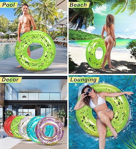 Miniatura 3 de CoTa Global Flotador inflable de piscina con confeti de 36 pulgadas, anillo de natación de alta calidad, flotador de vinilo resistente, juguete para