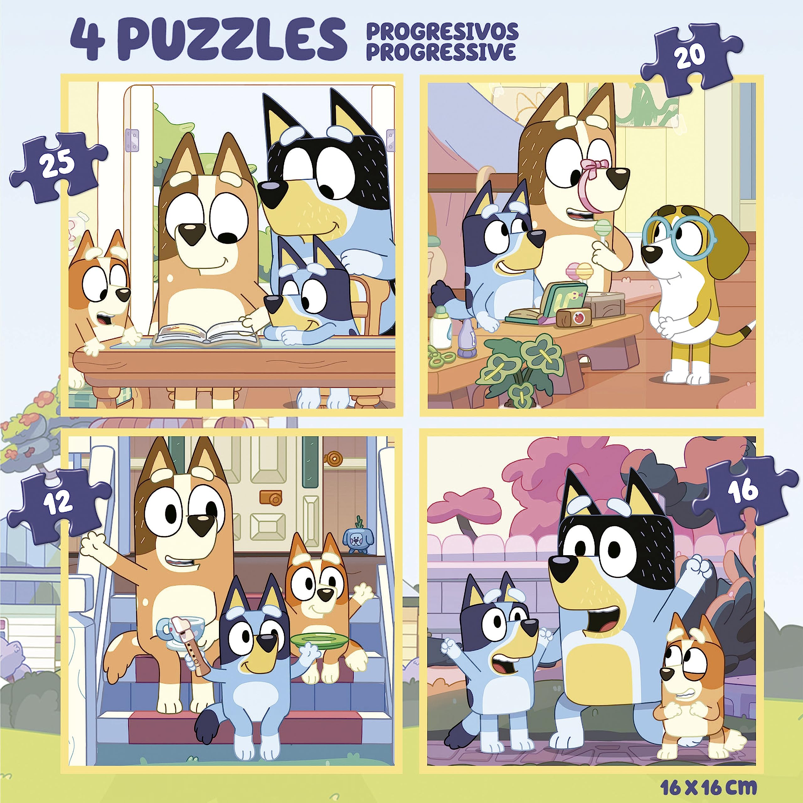 Educa - Set de Cuatro Puzzles progresivos de 12 a 25 Piezas con los Personajes de Bluey | Presentados en una magnífica Maleta para Poder guardarlos. Recomendados a Partir de 3 años (19830)