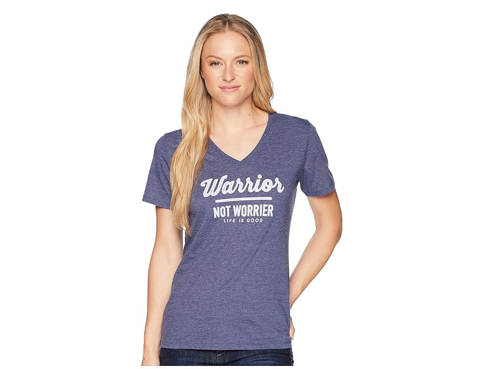 

Life is Good Warrior Not Worrier Cool Vee Tee (Darkest Blue) Women's T Shirt