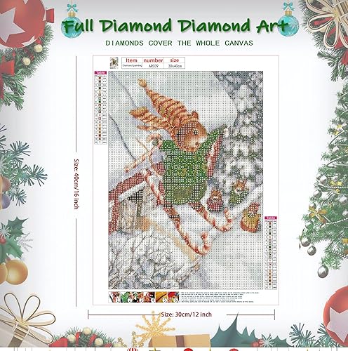 Miniatura 3 de Kits de pintura de diamantes de Navidad, kits de arte de diamantes de invierno para adultos, pintura de arte de diamante 5D en trineo de conejos,