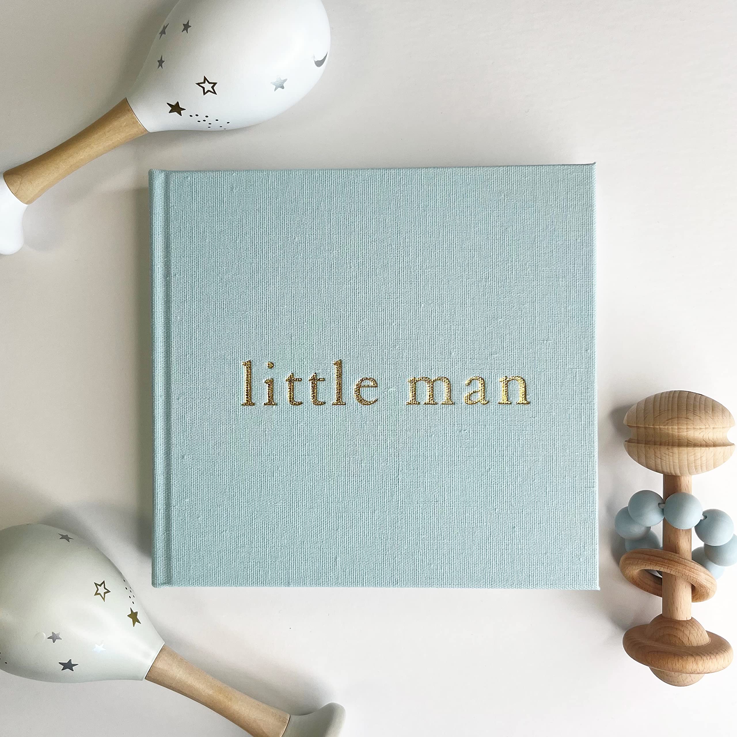pf+a Baby Photo Album - Little Man Linen Photo Albums Gifts Small 6x4" Photo Album - Blue Linen Album