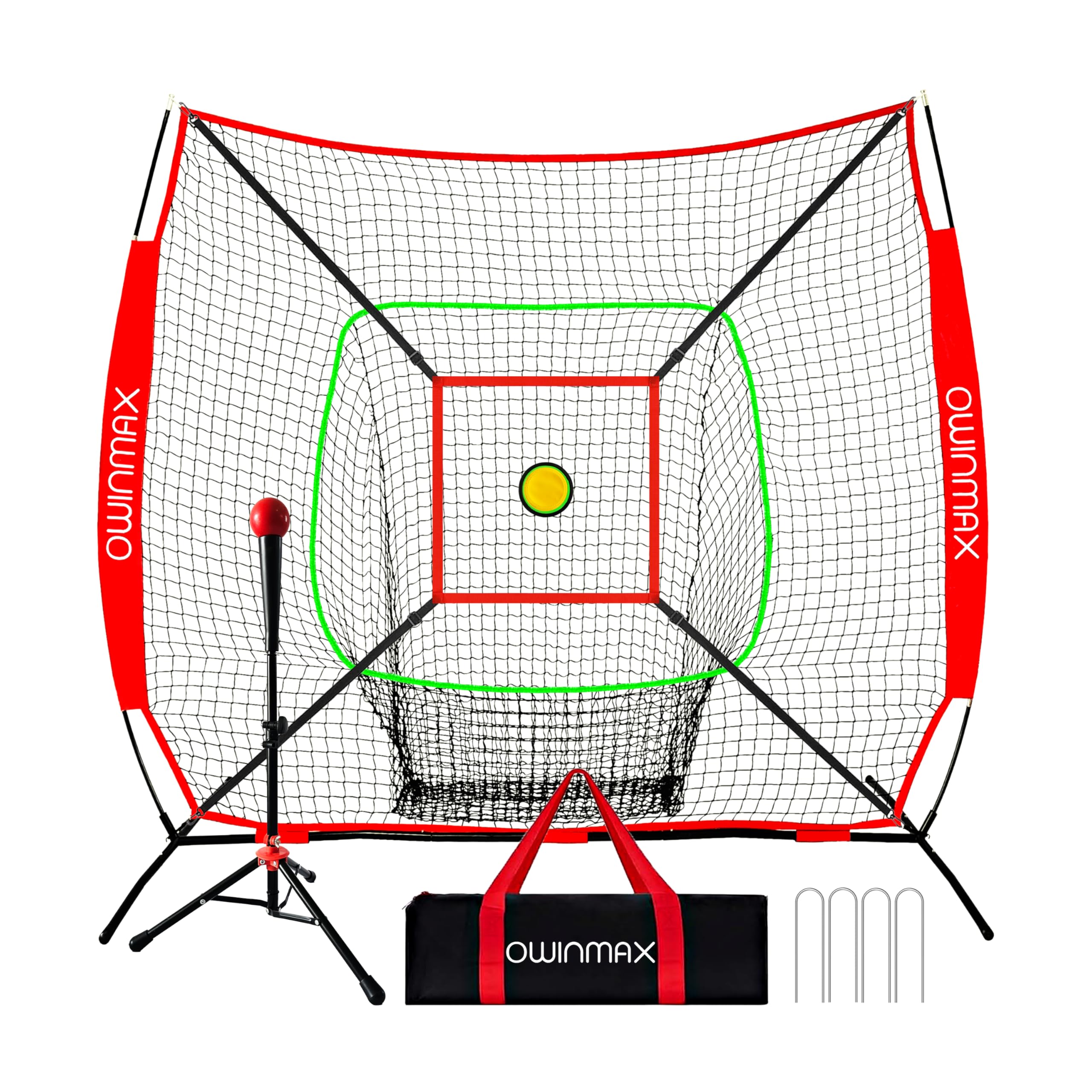 7x7 FT Baseball Net, Baseball & Softball Training net with Batting Tee, Strike Zone & Cir…