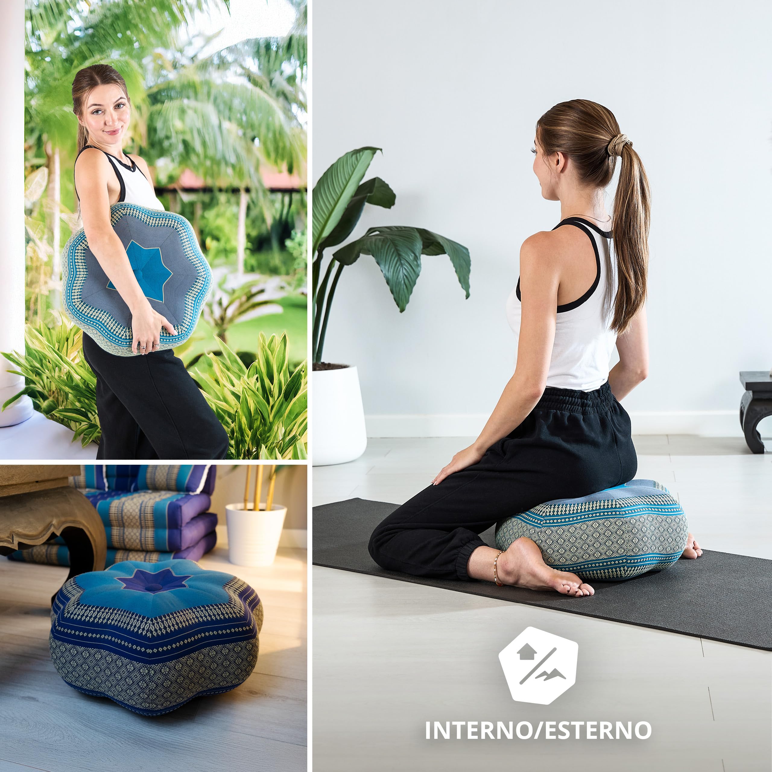 livasia cuscino da meditazione a stella grande - Ø 40x20cm - cuscino per yoga kapok, pouf, cuscino per pavimento zen, cuscino zafu giardino balcone, cuscino per sedersi fatto a mano (Azzurro)