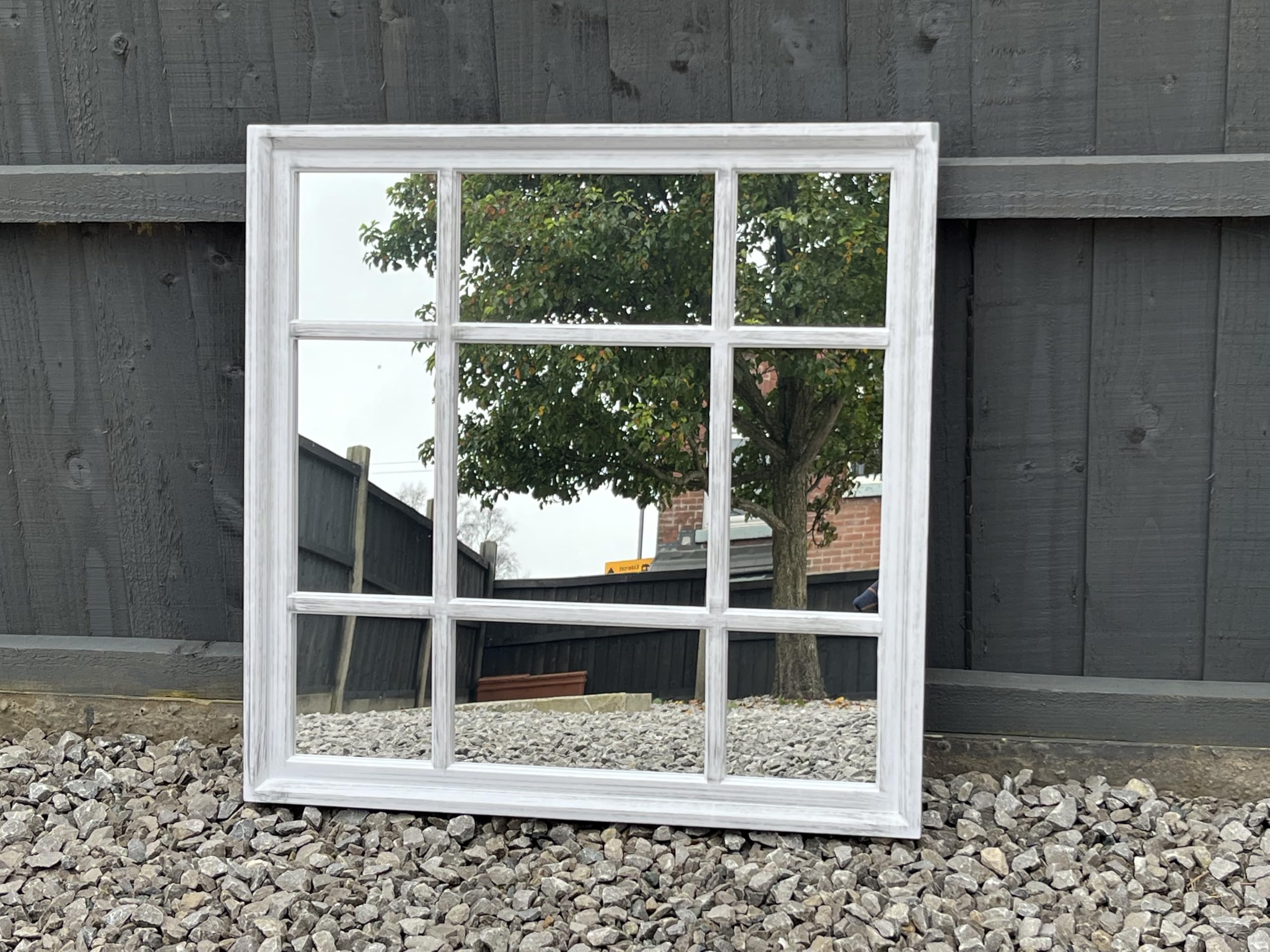 Fa9 White Indoor/Outdoor Garden Sqaure Shape Vintage Elegant Style Wall Simply Stylish Decor Wall Window Mirror 61X61cm