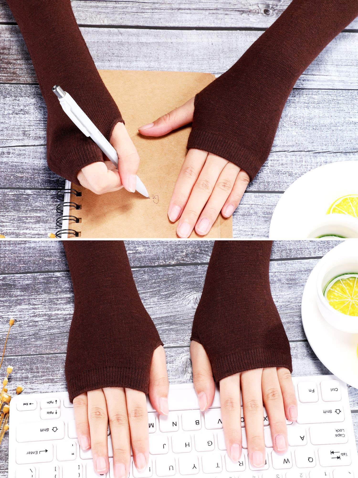 Bememo 3 Pairs Long Fingerless Gloves for Women Arm Warmers Unisex Arm Sleeves Knit Thumb Elbow Hole Stretchy Gloves Goth