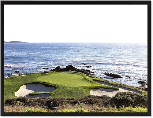 Spot Color Art "Pebble Beach Golf Course Photo Canvas Print Home Decor Wall Art Decor Ideas de regalo, marco negro, 22" x 29"
