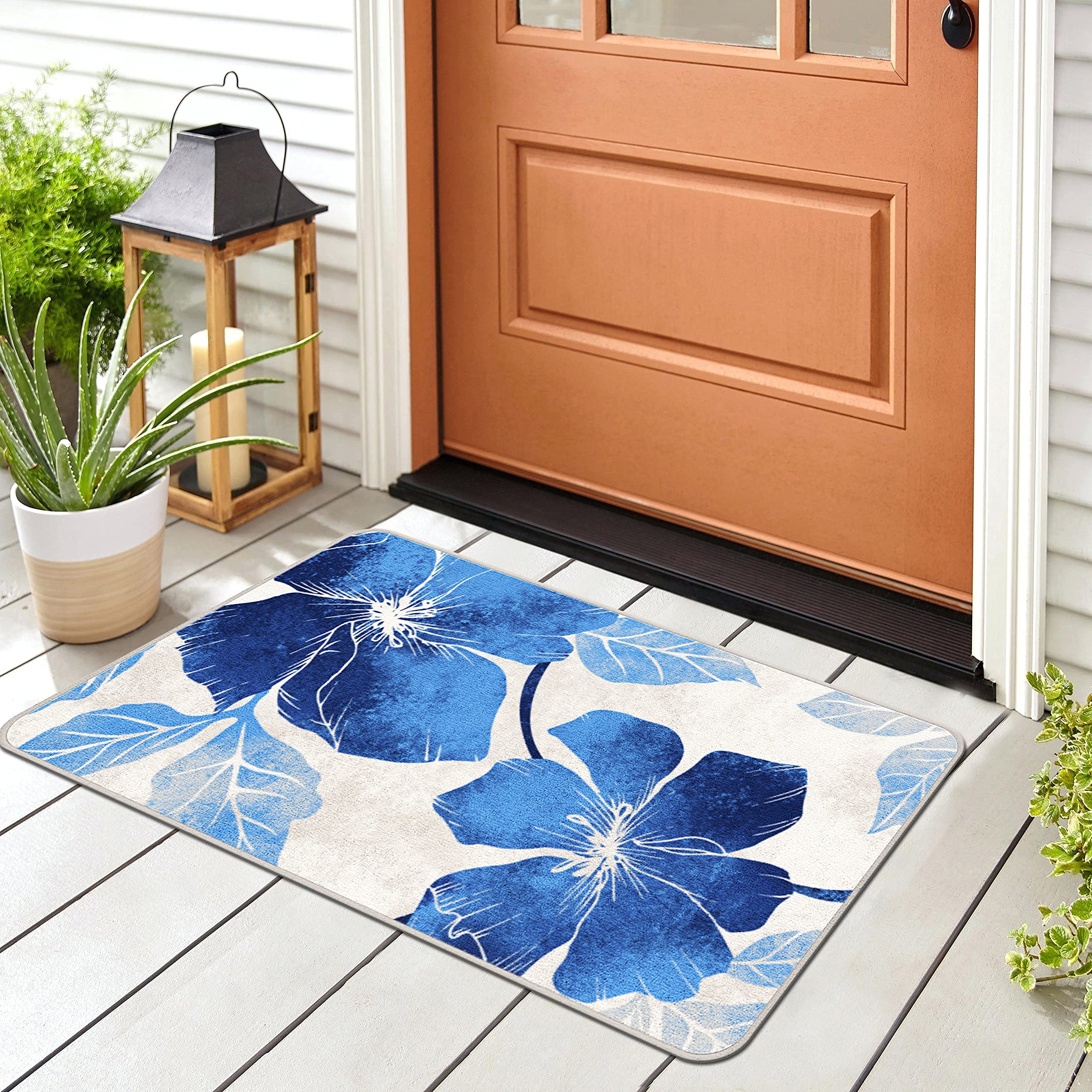 CAMILSON Solana Modern Floral 2'x3' Area Rugs Non-Skid (Non-Slip) Rubber Backing Blue - Gray Flowers Indoor Rug (2x3, Blue Grey)