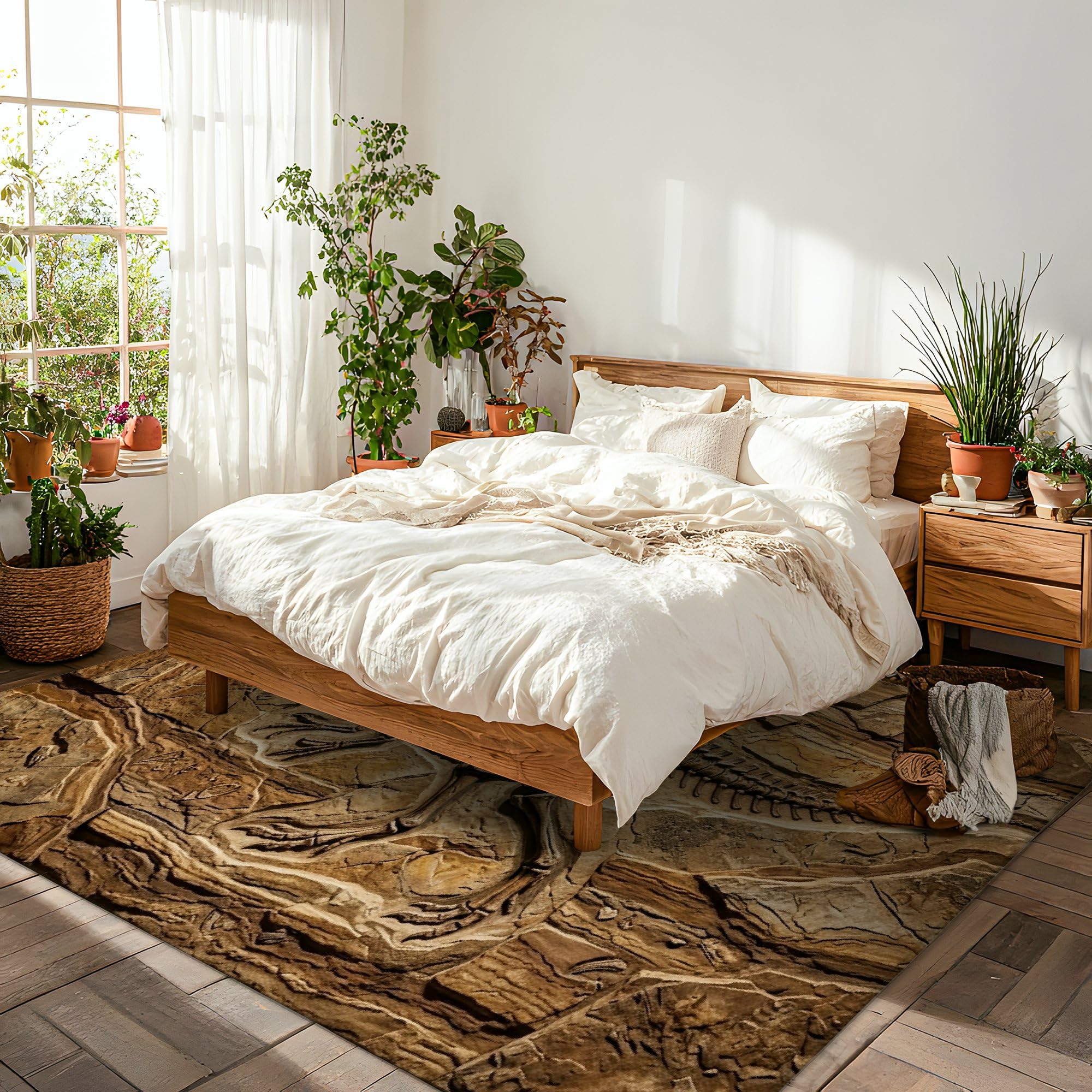 Alfombra de área de dinosaurio, esqueleto fósil rústico natural, ninguno marrón, esponja de pelo bajo, suave, rectangular, resistente a las manchas, para sala de estar, dormitorio, pasillo, escritorio