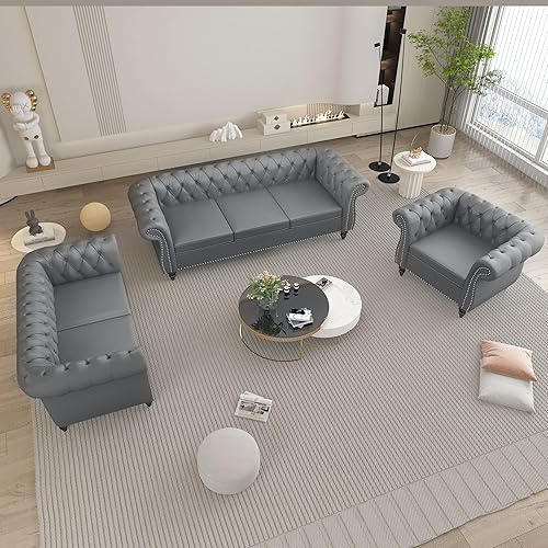 Miniatura 34 de QHITTY Juego de 2 piezas para sala de estar, Sofá Seccional Chesterfield Silla Contemporáneo Tapizado de Terciopelo Loveseat Juego de Sofás para