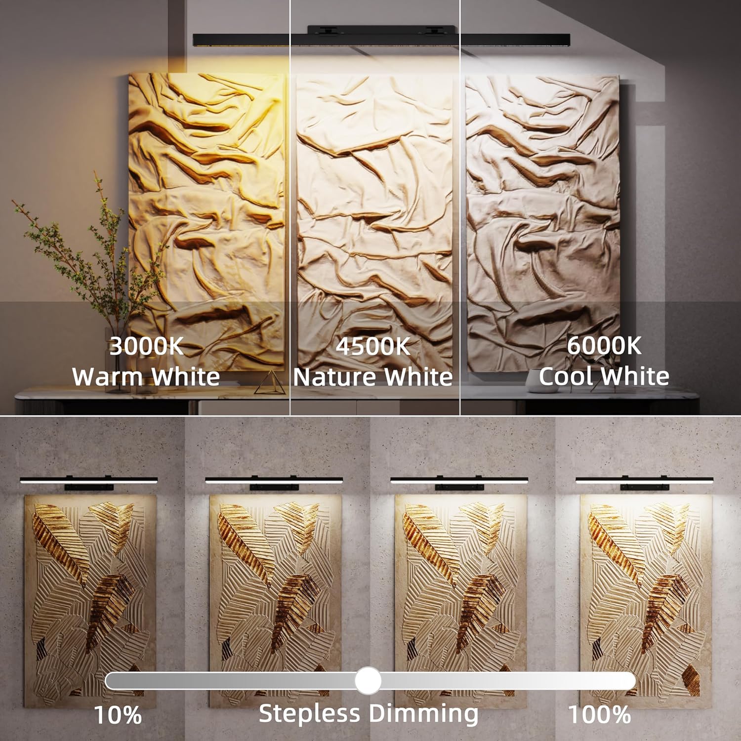 Large Battery Operated Wireless Picture Light，Rechargeable 39.4inch Painting Display Light,Remote Control Wall Lights with Three Modes and Timing for Art Frame