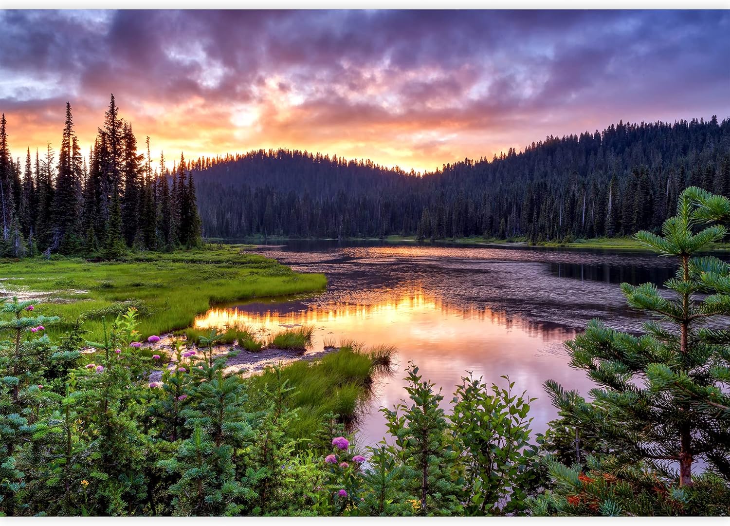 wall26 Removable Wall Sticker/Wall Mural Scenic Pastel Sunset Mountain Forest Nature Wilderness Photography Realism Rustic Landscape Decorative Global Zen for Living Room, Bedroom, Office - 66"x96"