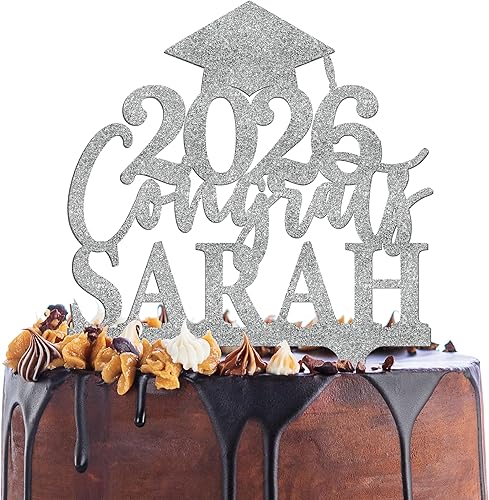 Decoración personalizada para tartas de graduación – Decoración para tartas de graduación con nombre y fecha – Decoraciones acrílicas personalizadas