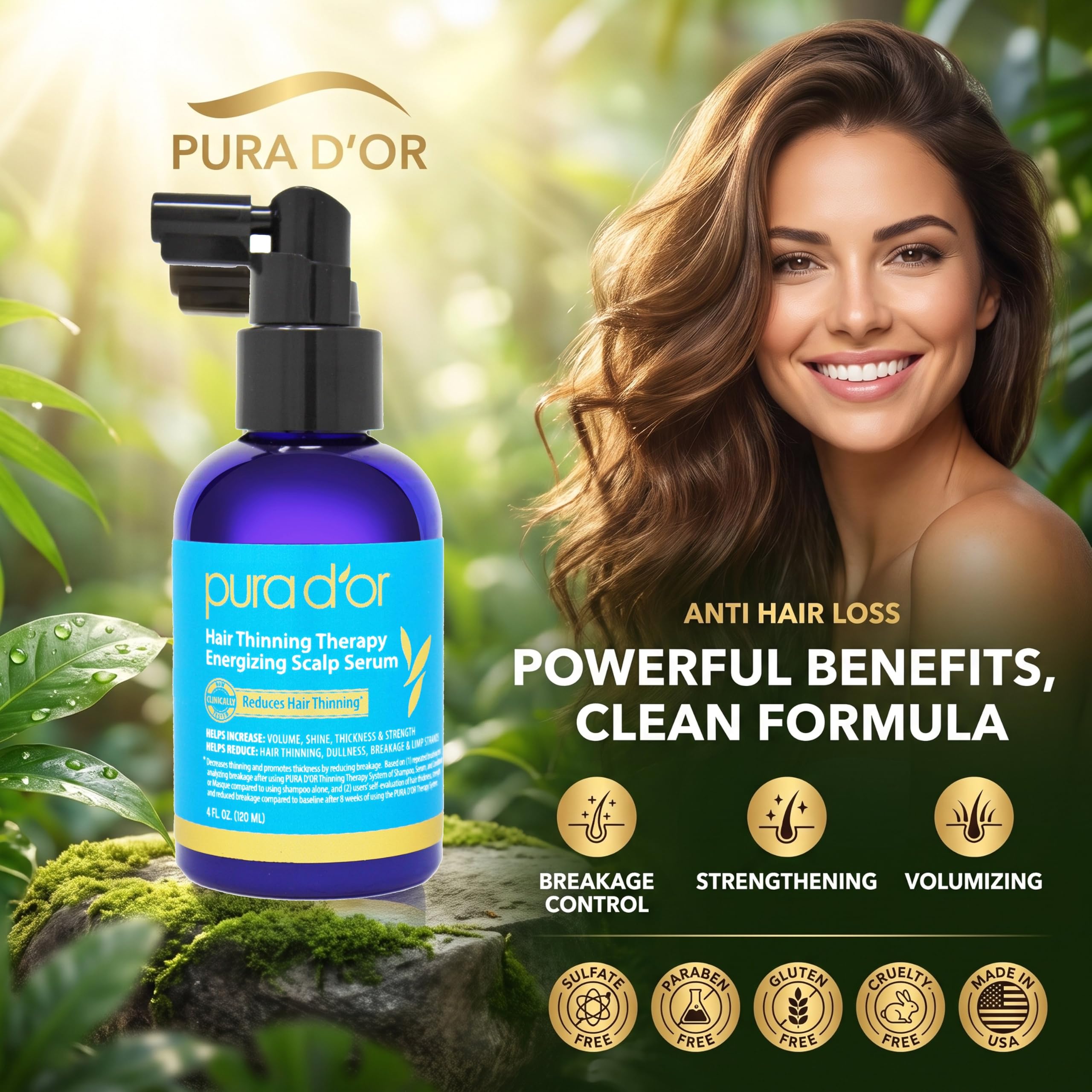 Pura D'Or Terapia de adelgazamiento del cabello del cuero cabelludo energizante serum revitalizante (120 ml) una infusión de aceite de argán, para todos los tipos de pelo (embalaje puede variar)